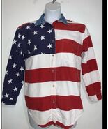 Quizz Again S Shirt 90s USA Flag Denim Novelty Stars Stripes Patriotic 4... - $21.51