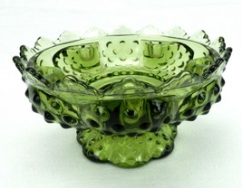 Fenton Art Glass Candle Bowl, Colonial Green Hobnail, Footed Base, #FNT218 - $24.45