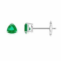 Natural Emerald Trillion Solitaire Stud Earrings in 14K Gold (Grade-AA , 4MM) - £380.57 GBP