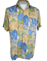 RICARDO&#39;S Hawaiian ALOHA shirt M pit to pit 22 rayon abstract club vintage 1990s - £23.48 GBP