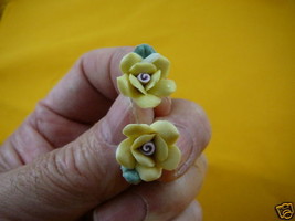 (EE-70-2) 5/8&quot; YELLOW rose flowers roses flower porcelain earrings - £12.69 GBP