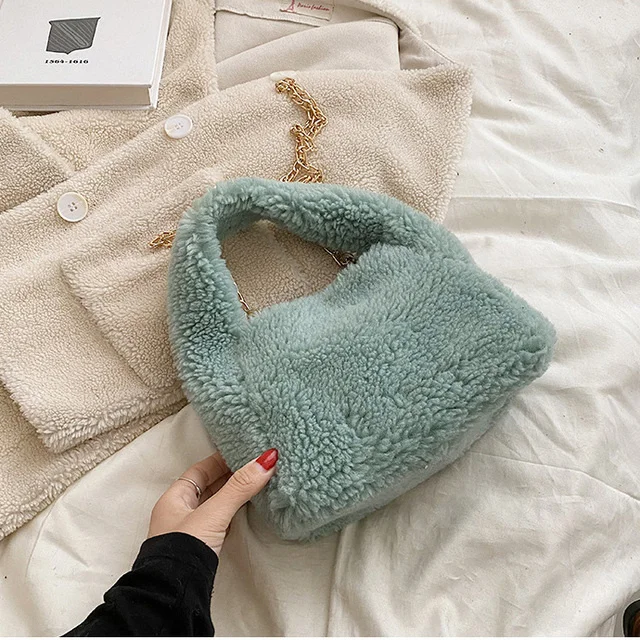 Soft Plush Warm Bags Autumn Winter New Lamb  Small Hobo Bag 2022 Fashion   Handb - $52.67