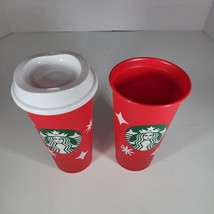 Starbucks Reusable 2022 Red Cup Lot of 2 Day Christmas Grande 25 Years - $11.64