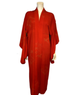 Vintage Japanese Red Silk Kimono with Metallic Gold Details - $77.81 CAD