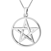 Ancient &amp; Mystical Star Pentagram Sterling Silver Pendant Necklace - £37.20 GBP
