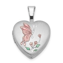 Sterling Silver Enamel Butterfly Flowers 12mm Heart Jewelry Pendant Charm Locket - £38.00 GBP
