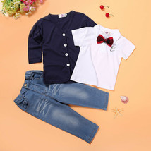 3pcs Baby Toddler Clothes Boys Cardigan Sweater+T Shirt+jeans Outfits Set - £12.52 GBP