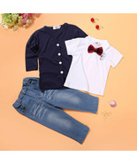3pcs Baby Toddler Clothes Boys Cardigan Sweater+T Shirt+jeans Outfits Set - $26.04 CAD