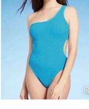 Shade &amp; Shore turquoise Blue Ribbed One Piece Swimsuit Small Cutout - £15.00 GBP