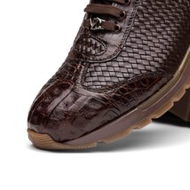 calfskin and genuine caiman crocodile fashion sneaker Shoes Roma Brown image 4
