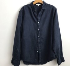 Frame Linen Shirt Mens M Blue Brush fringe Hem Button Long Sleeve Collar... - £50.13 GBP