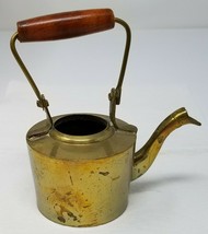Figurine Tea Pot Kettle Small Enesco Wood Handle Indian Brass Vintage  - $15.15
