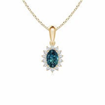 ANGARA Oval Teal Montana Sapphire Pendant with Floral Diamond Halo in 14K Gold - £709.86 GBP