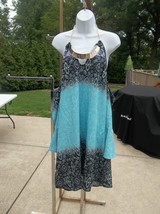 Nwt Sheilay Aqua Print DRESS/TUNIC W Necklace L - $19.99