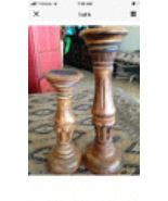 Set Of 2 Candle Holders Approx 11&quot; &amp; 15&quot; Wood - £39.22 GBP