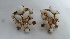 Vintage White Glass and Rhinestone Prong Set Screw Back Earrings - $24.99