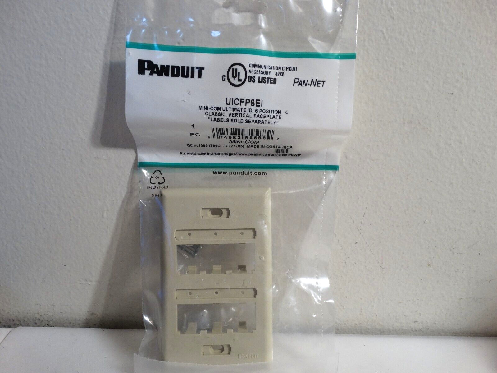 PANDUIT  MINI-COM CLASSIC SERIES FACEPLATE,  6-PORT, OFF-WHITE UICFP6EI - $4.95