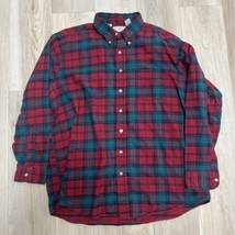 Vintage LL Bean Flannel Shirt Men XL Green Red Plaid Check Long Sleeve B... - £14.40 GBP
