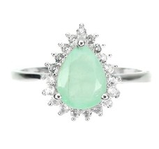 Unheated Pear Green Natural Emerald 8x6mm White Topaz 925 Silver Ring Size 5 - £92.44 GBP