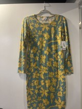 LULAROE LLR DEBBIE SIZE SMALL DRESS WITH YELLOW FLORAL AND LIGHT BLUE #718 - £29.08 GBP