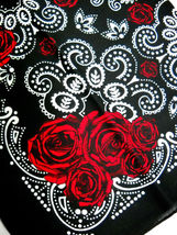 RED ROSE FLOWERS PAISLEY BLACK AND WHITE BANDANA HEAD WRAP SCARF HANKERC... - $4.99