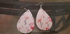 Faux Leather Dangle Earrings (New) Just Flamingos #110 - £4.45 GBP