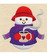 Snowman with cocoa Embroidered Waffle Kitchen Towel - £11.87 GBP