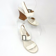 &#39;One of 2&#39;  Womens Cream Leather Wood Heel Sandals, Size 7 - 7.5, - £14.70 GBP