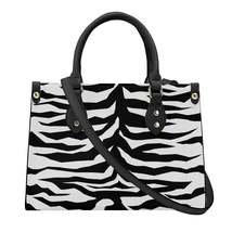 SF_B3 Luxury Women PU Tote Bag - Black White Tiger decoration - £26.63 GBP