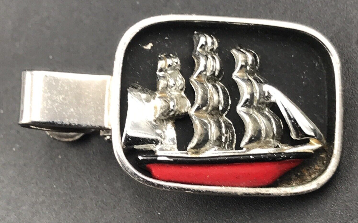 Primary image for VTG Swank Sailing Boat Clipper 3D Silver Tone Tie Clip 1 1/8" x 7/8"