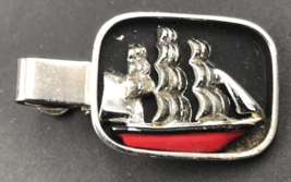 VTG Swank Sailing Boat Clipper 3D Silver Tone Tie Clip 1 1/8&quot; x 7/8&quot; - $12.19