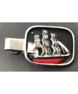 VTG Swank Sailing Boat Clipper 3D Silver Tone Tie Clip 1 1/8&quot; x 7/8&quot; - $12.19