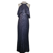 Navy Blue Sequined High Neck Maxi Dress Size 10 - £95.65 GBP