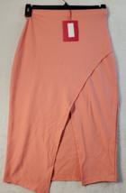 Boohoo A Line Skirt Womens Size 6 Peach Polyester Elastic Waist Slit Pul... - $18.38