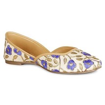 Women Bellies bridal ethnic flat Punjabi Jutti  US Size 5-10 Tulip Blue Mojari - £23.69 GBP