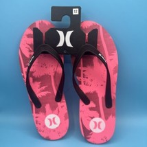 HURLEY Men 12 Flip Flops Sandals Shoes Tropical Palm Tree Rubber Thongs Pink - £9.34 GBP