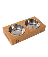 Stainless Steel Feeding Water Bowls with Bamboo Frame for Dogs Cats Pet ... - $38.00