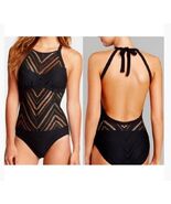 Robin Piccone Black Crochet Halter Open Back Lace Cutout Swimsuit One Pi... - $504.43 MXN