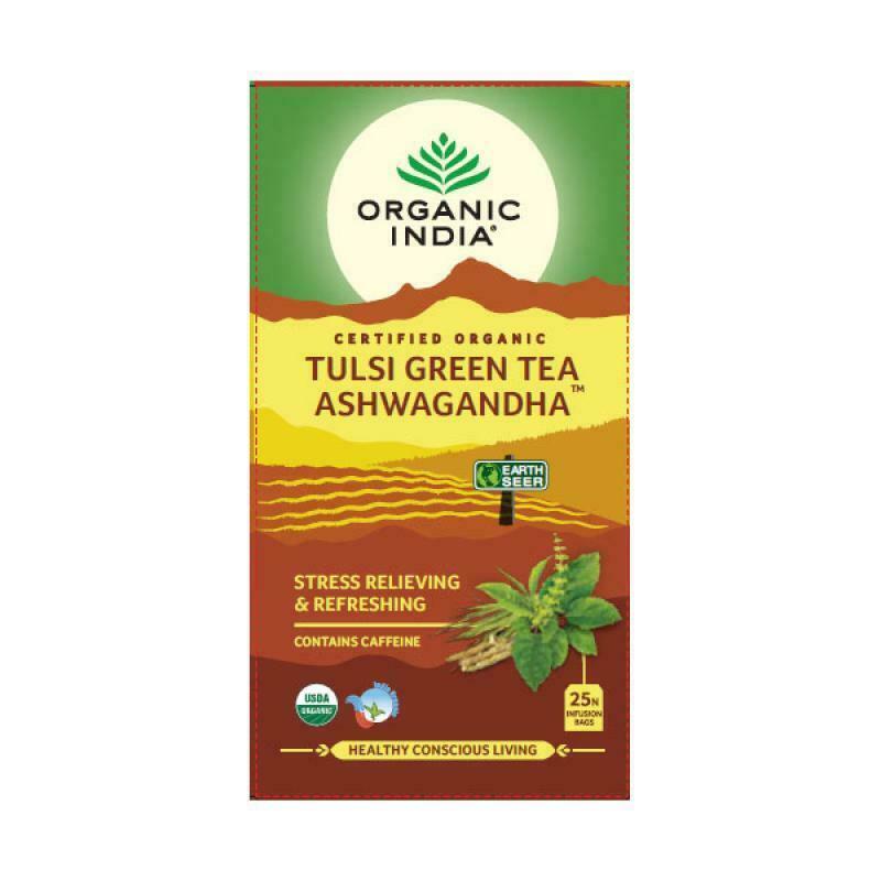 Primary image for Organic India Certified Tulsi Green Tea Ashwagandha 25 Tea Bags (Pack of 2)