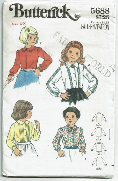 Butterick Sewing Pattern 5688 Childs Blouse Size 6x VTG 70s - $9.74