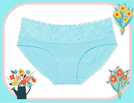 XL  Blue Wide Stretch Lace Waist Cotton Victorias Secret Hiphugger Brief Panty - £8.70 GBP
