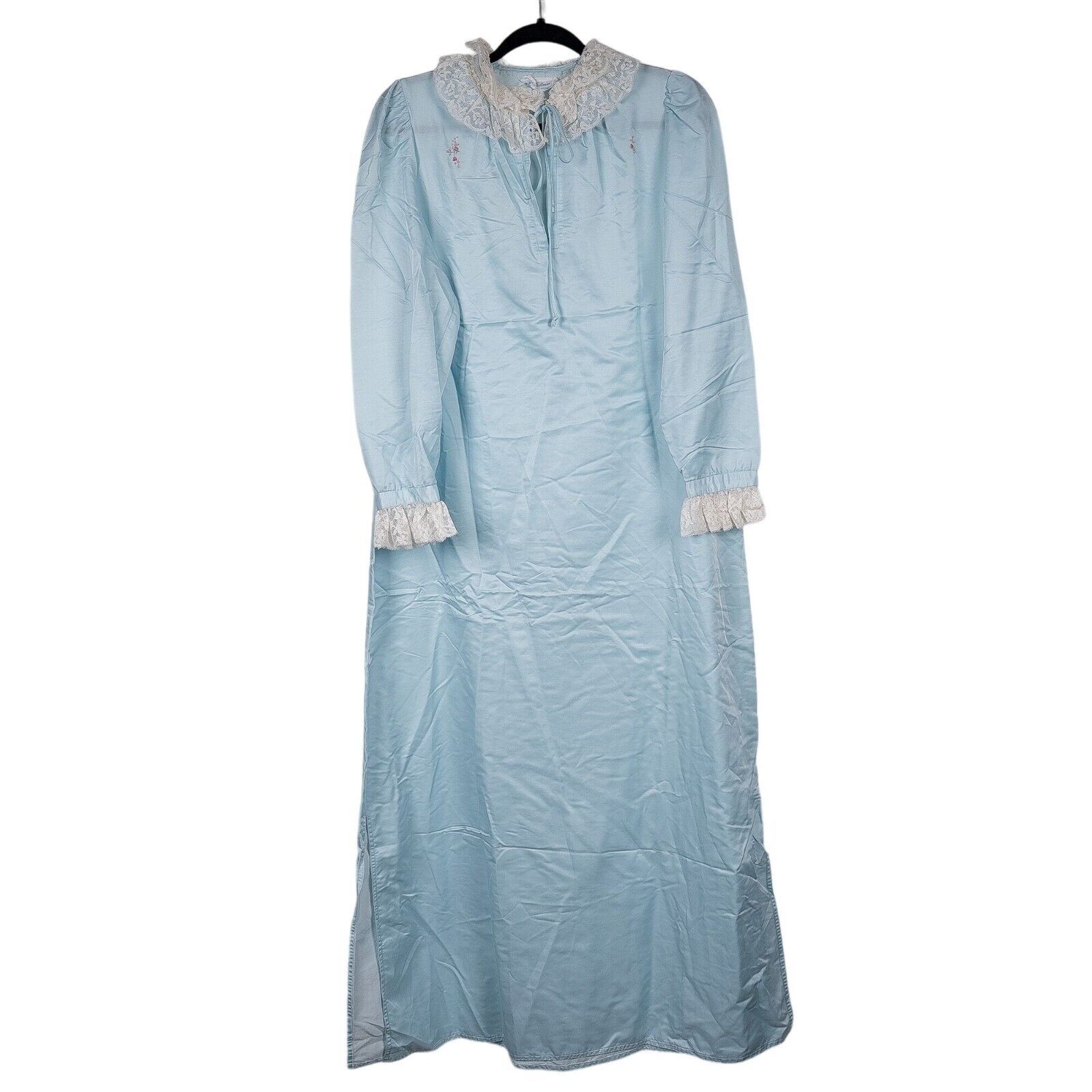 Primary image for Eve Stillman VTG Nightgown Womens L Blue Long Sleeve Lace Collar Lined Delicate