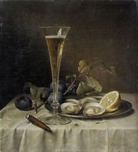 Giclee Oil Painting Johann Wilhelm Preyer Still life with champagne and oysters - £6.97 GBP+