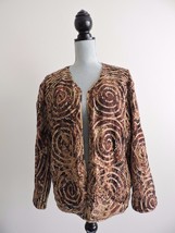 Chicos Sz 2 Blazer Top Brown Fall Lined Career Geometric Textured Spiral Large - £27.96 GBP