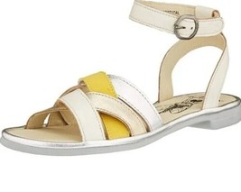 FLY London Leather Mult Strap Sandals White Yellow Gold Silver EUR 42 US... - $106.24