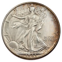 1943 Plateado Walking Liberty Medio Dólar 50C (Elección Bu Estado) - £46.56 GBP