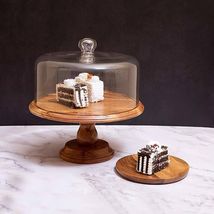 Rustic Wood Cake Stand with Cloche | Dome | Cupcake Stand | Pastry - £15.91 GBP