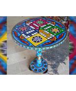 Round Coffee Table With Ludo Field For Game. Handpainted Ethnic Style. P... - £235.91 GBP