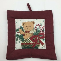 Handmade Quilted Bear Stocking Hanging Christmas Tree Ornament Candy Cane Decor - £15.81 GBP