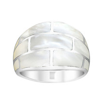 Modern Brick Blocks of Mother of Pearl Inlay Sterling Silver Ring - 7 - £22.71 GBP